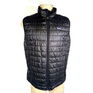 New Patagonia Primaloft Black Quilted Puffer Full Zip Vest Logo Pockets Men Sz L